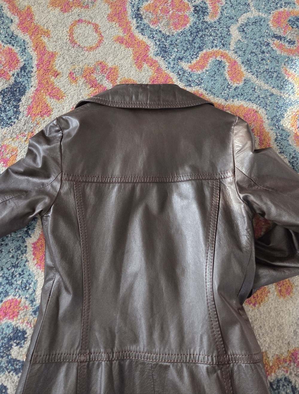 Vintage Brown Leather Midi Coat See Measurements - Picture 4 of 14